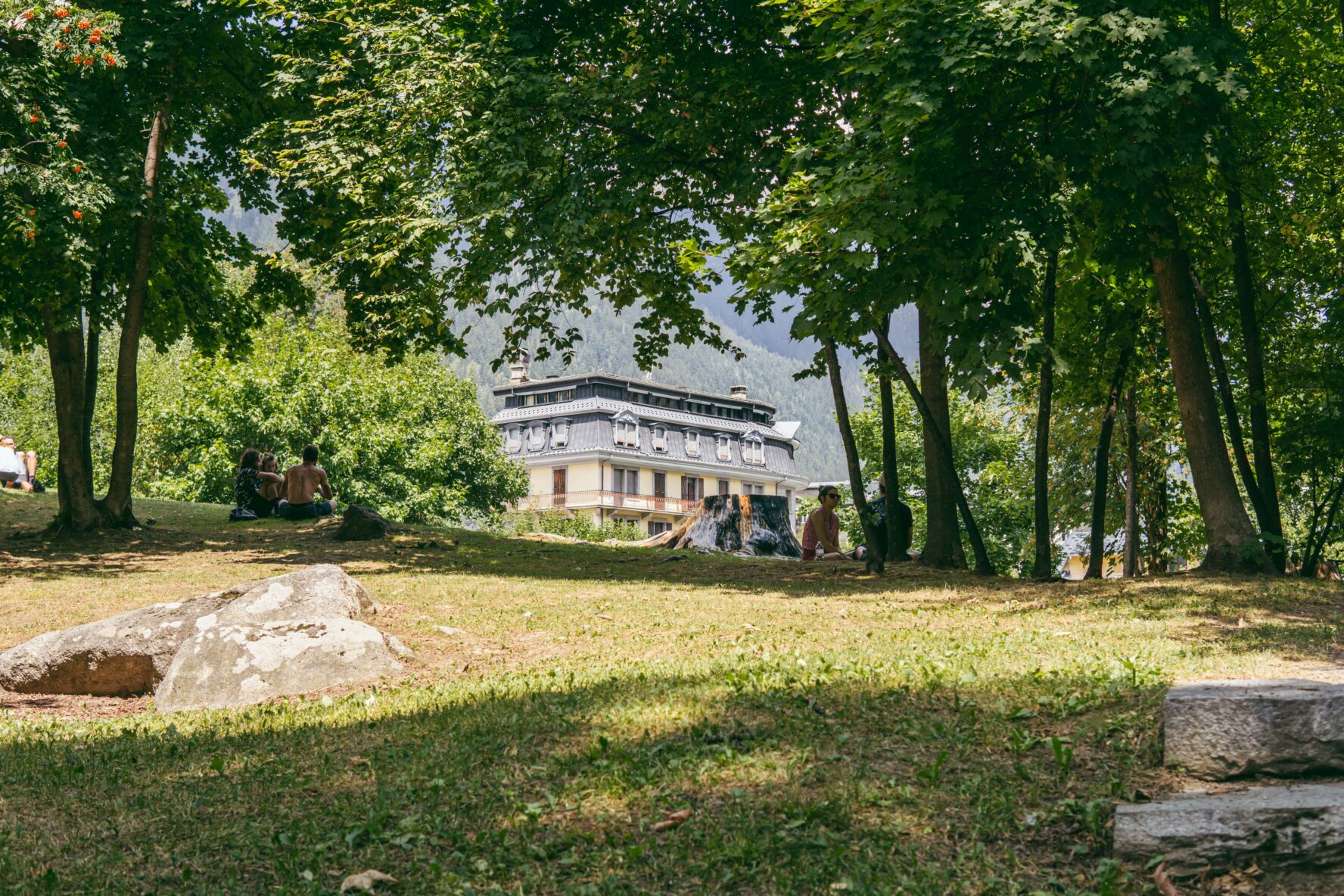 Residents relaxing in a Chamonix park.