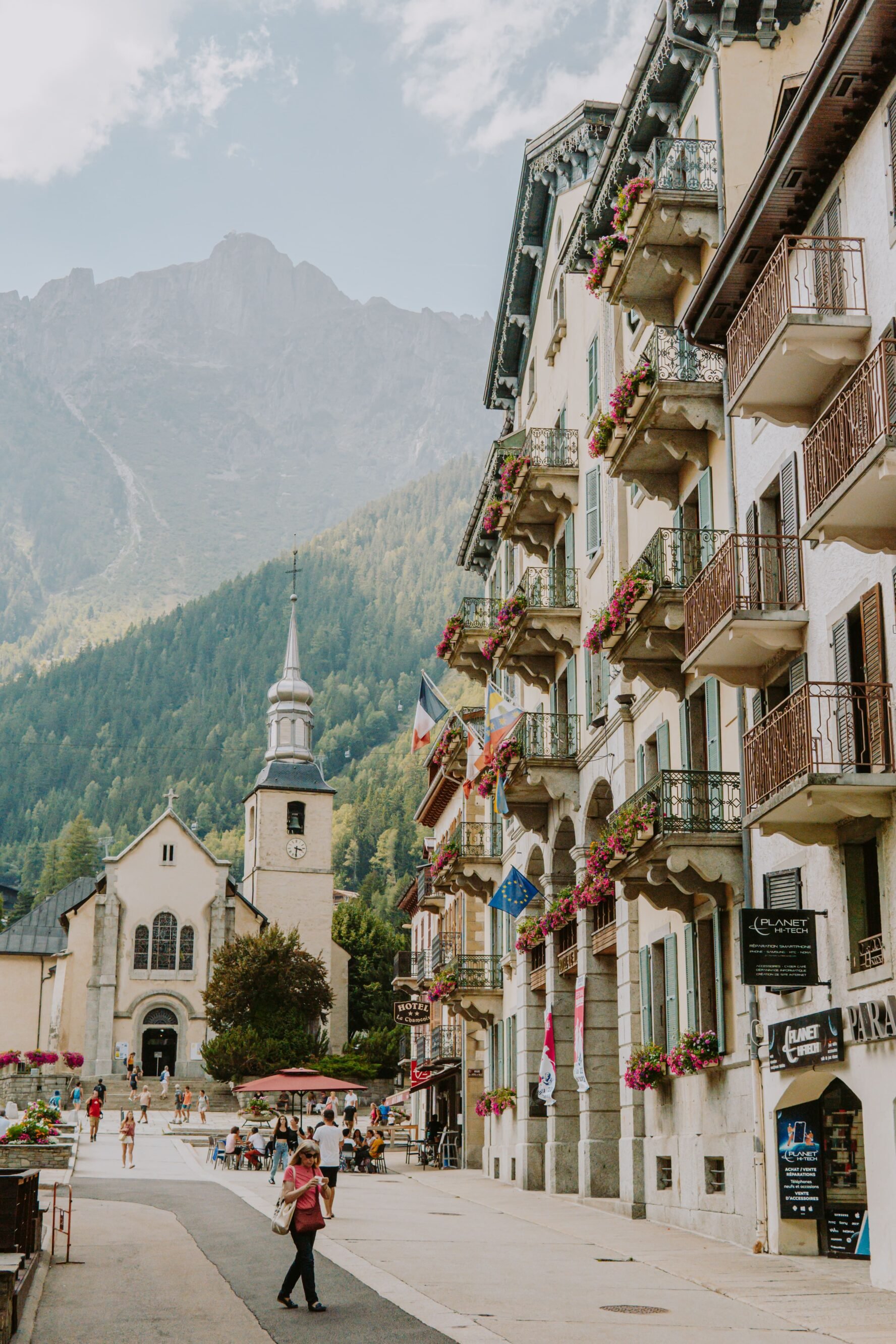 A scenic street in Chamonix Mont-Blanc, France