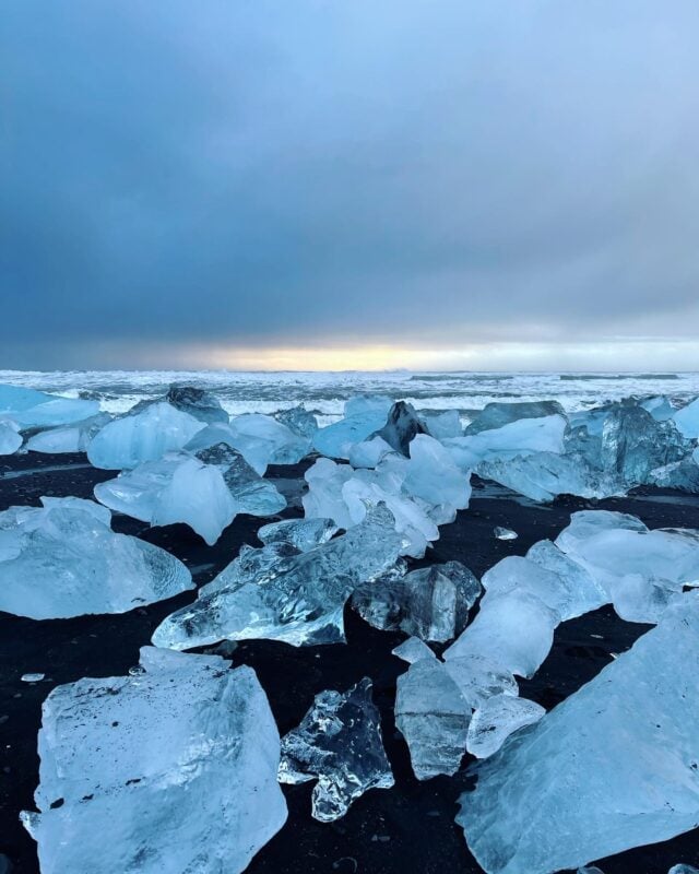 Icebergs on the black sand Iceland