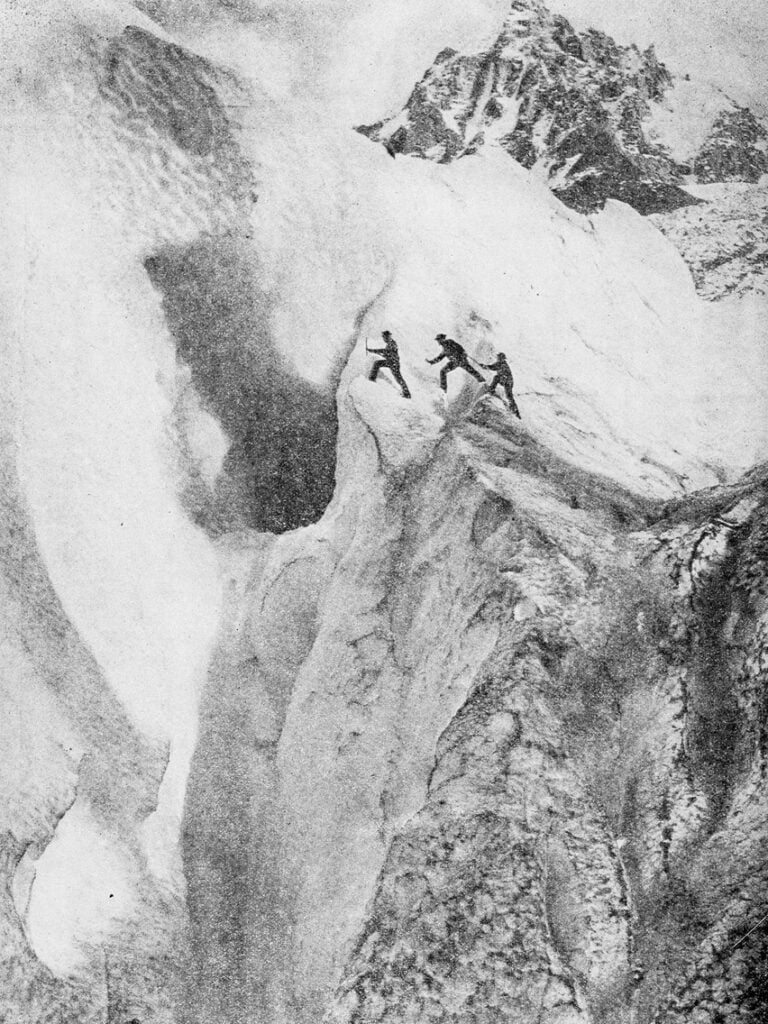 Antique photography of glacier crossing