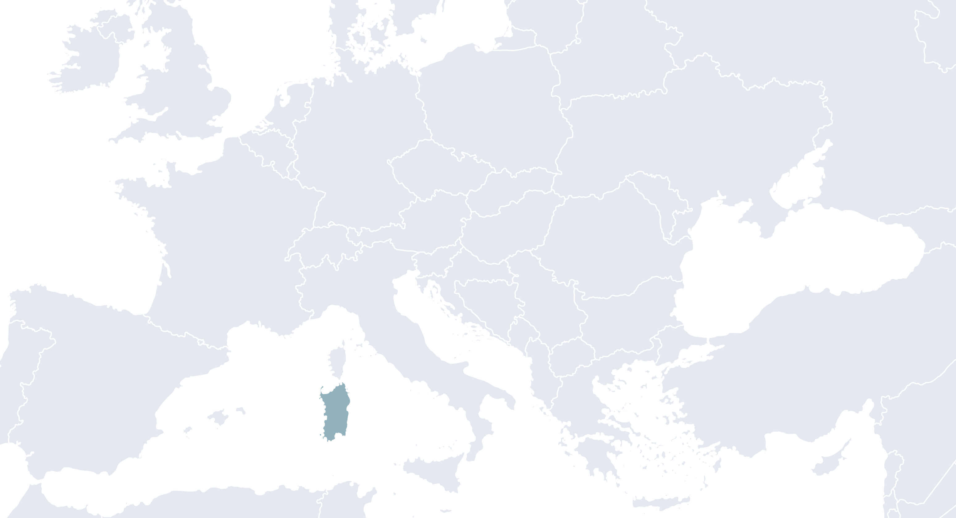 Sardinia is located in the Mediterranean Sea if we look at the full map of Europe (minus North Europe).