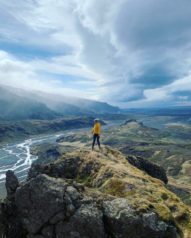 A hiker posing on a lookout in Thorsmork