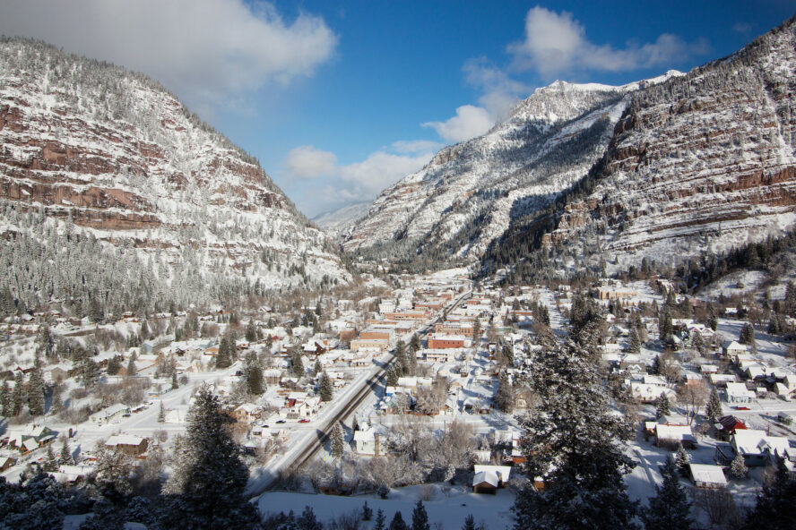 Ouray, CO after an overnight light snow storm.