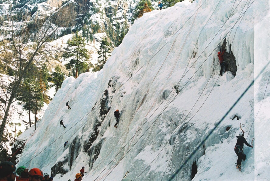 Ouray Ice Park can get quite busy, with dozens or more people climbing or hanging around the base; very much like a climbing gym, outdoors! 