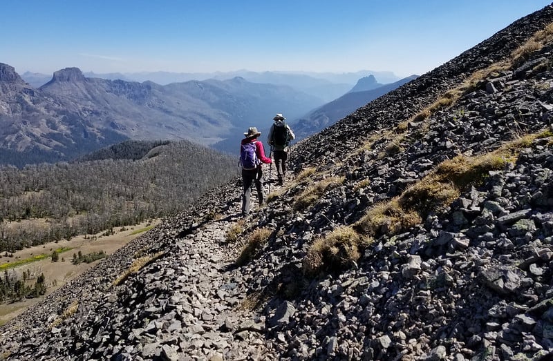 Hikers on the trail to Avalanche Peak in Yellowstone National Park 