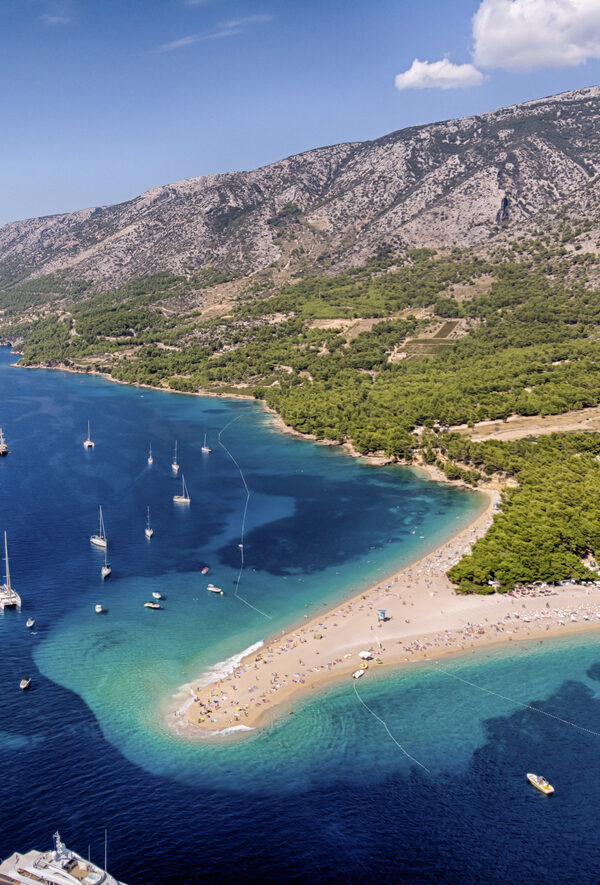 Aerial view of Zlatni Rat Beach in Brac Island, Dalmatian Region