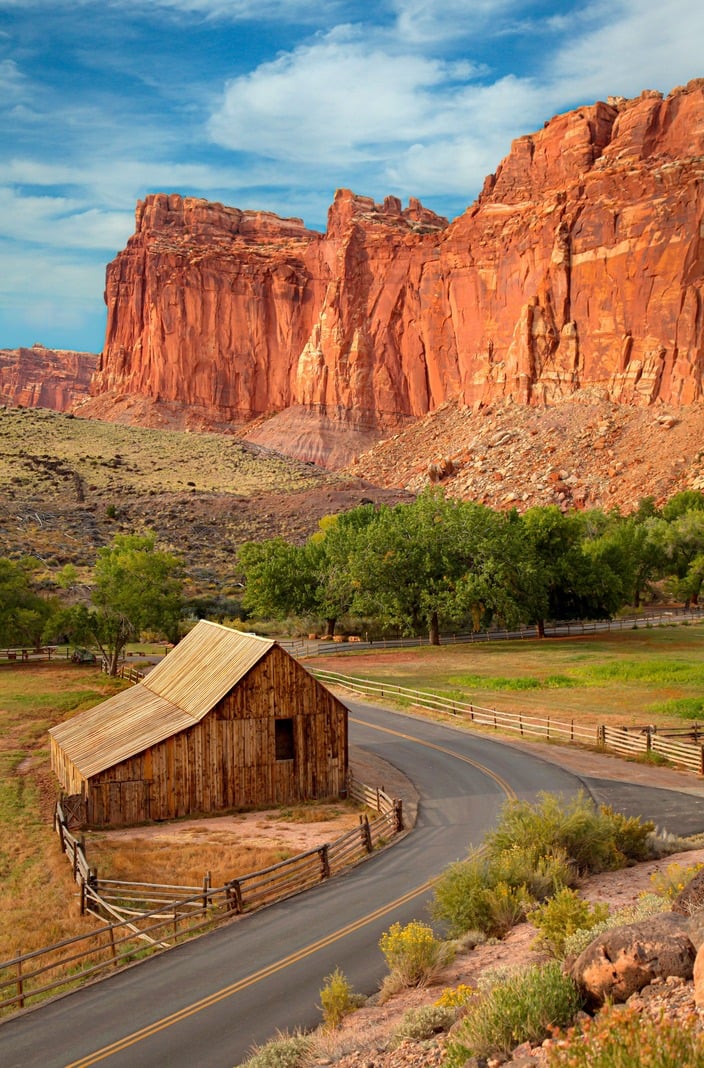 The Gifford Homestead beneath the Waterpocket Fold in Capitol Reef