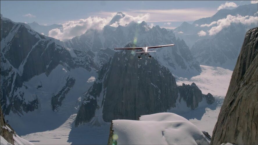 Plane flying out of the national park after a backpacking trip