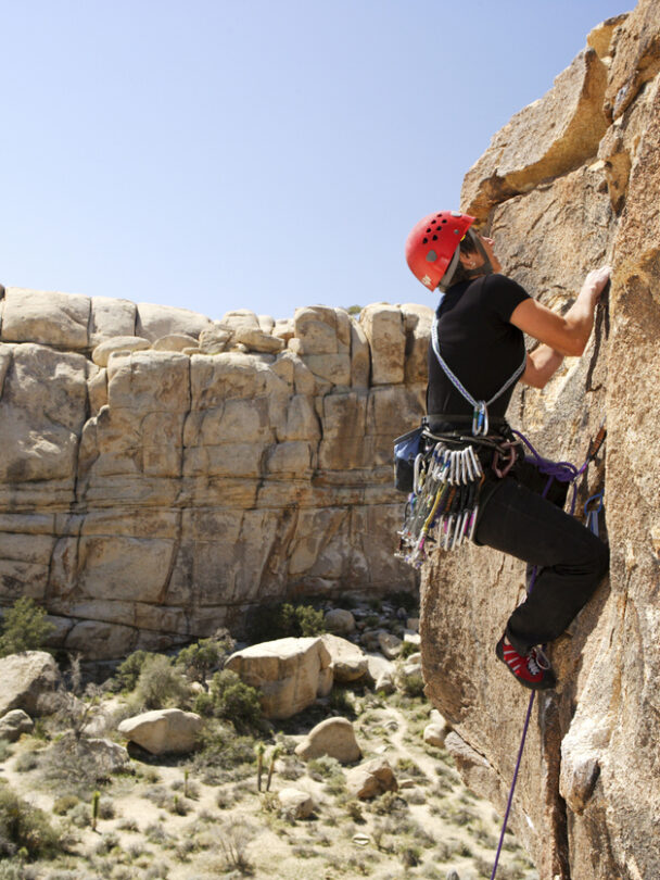 Trad rock climbing camp in Joshua Tree National Park, California