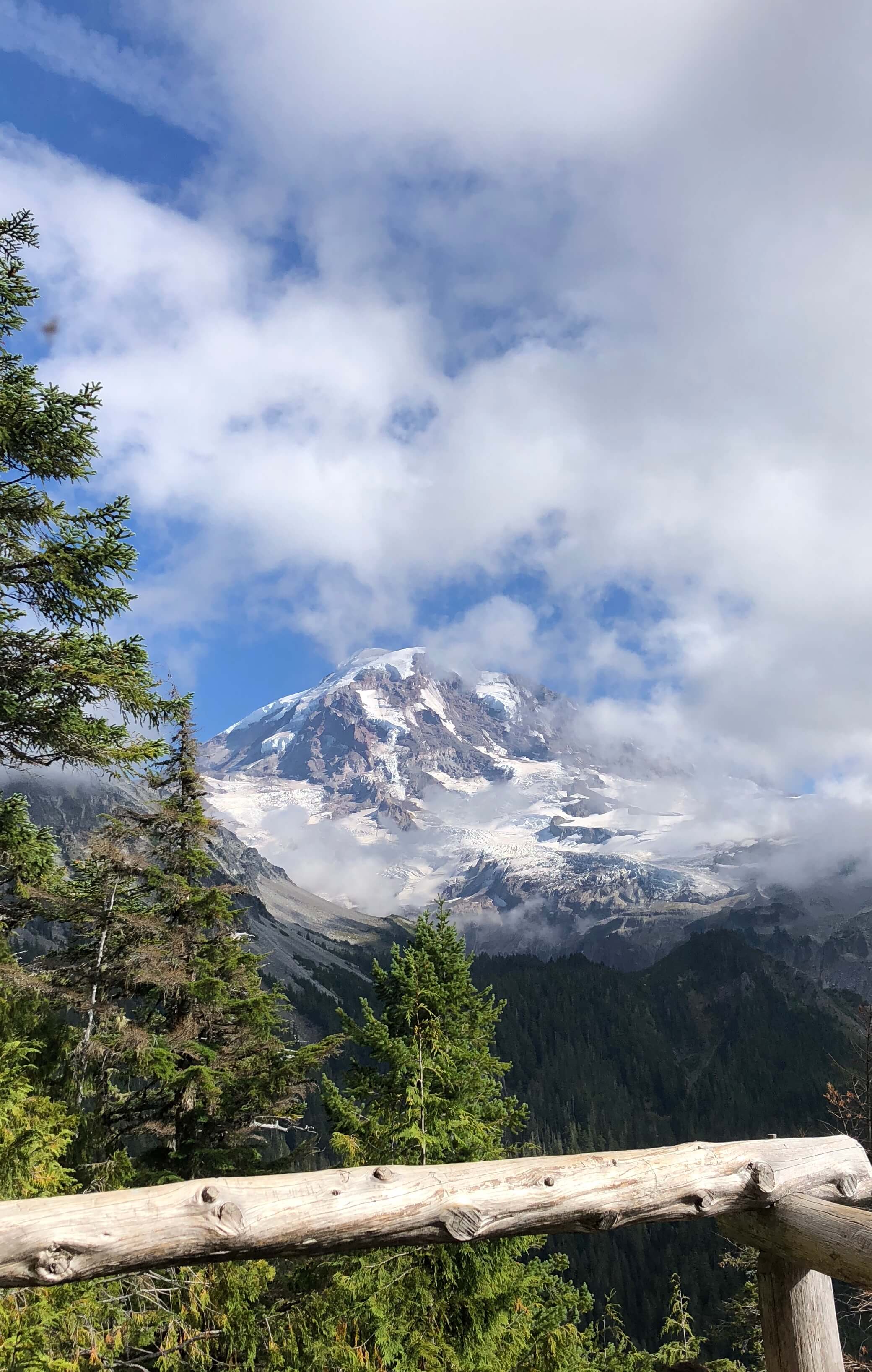 Views of the mountain in clouds