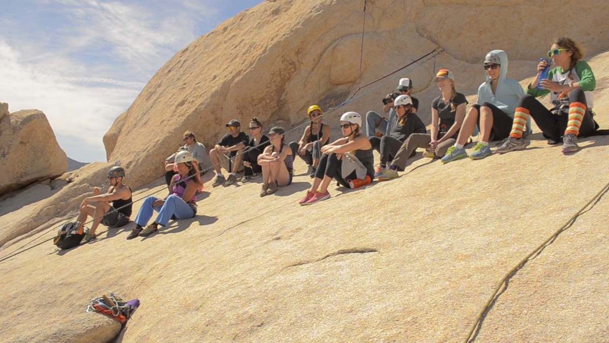 Rock climbers sitting in Joshua Tree National Park