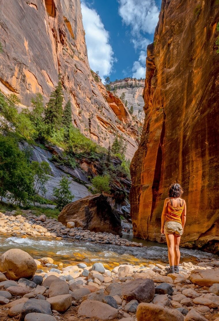 Hiker standing in Zion Canyon