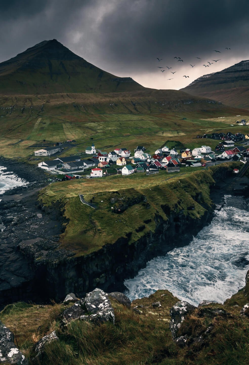 A coastal village of Gjógv in the Faroe Islands.