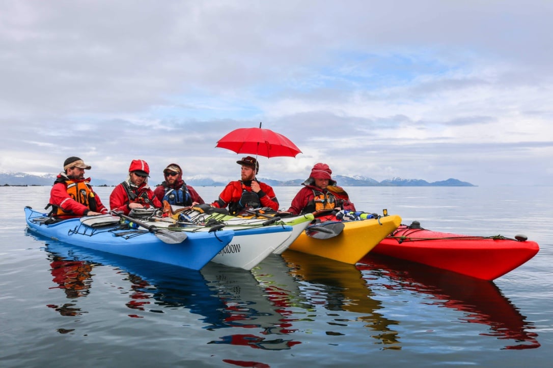 Kayakers with a guide in Prince William Sound