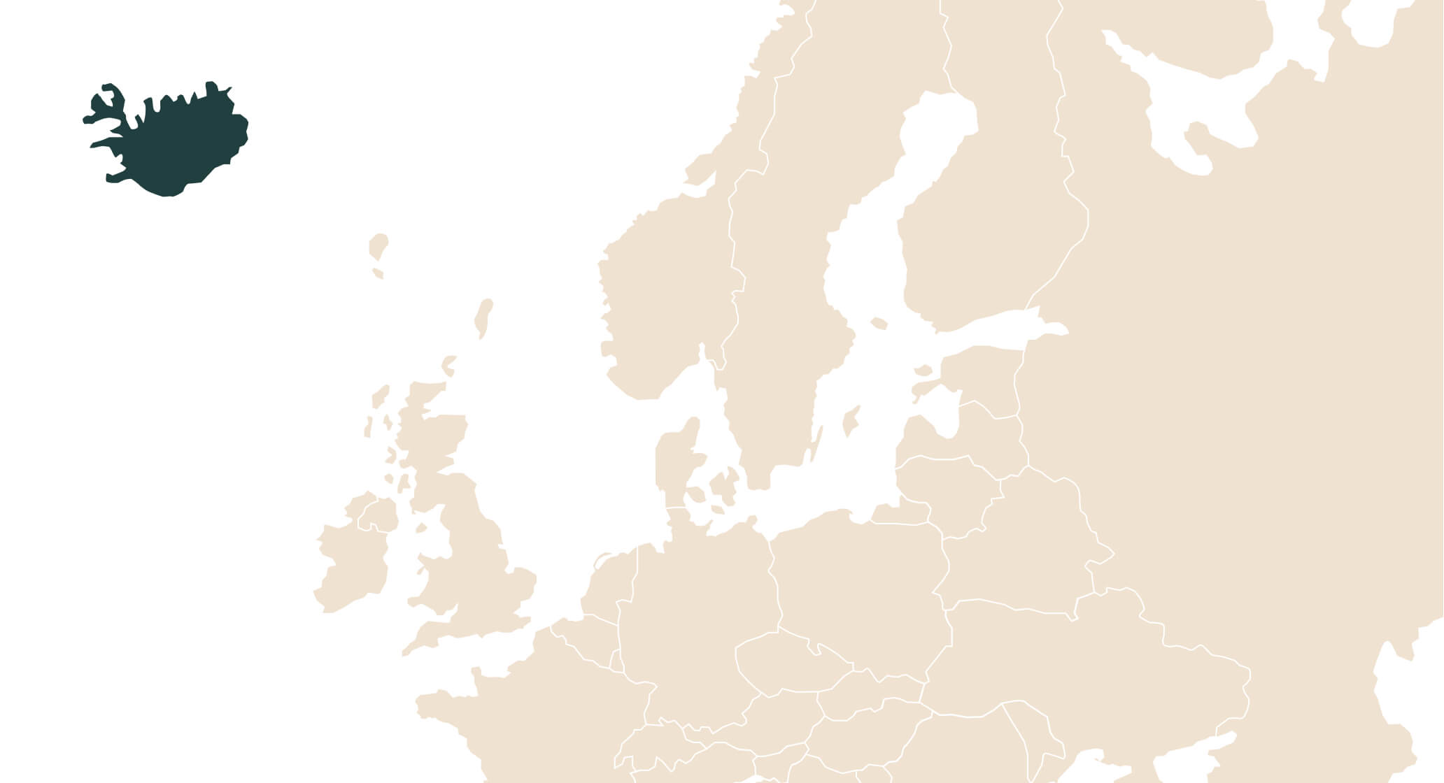 The location of the Laugavegur trail on the full map of Central and North Europe.