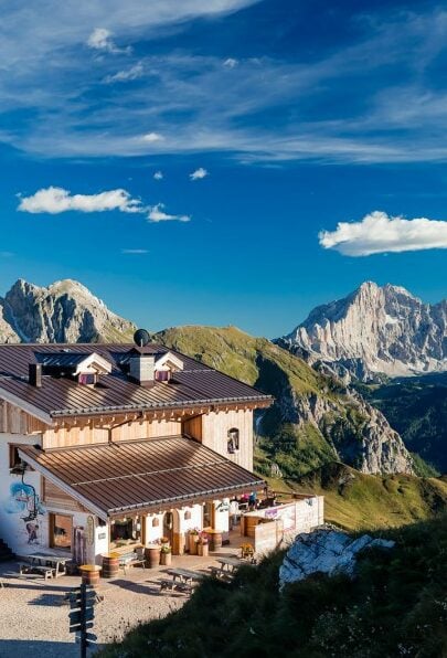 A cozy mountain hut in the Dolomites.