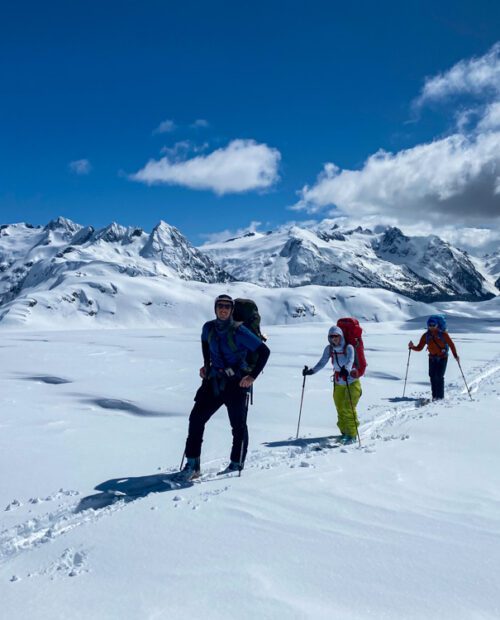 Ski mountaineering on Garibaldi Neve Traverse, BC