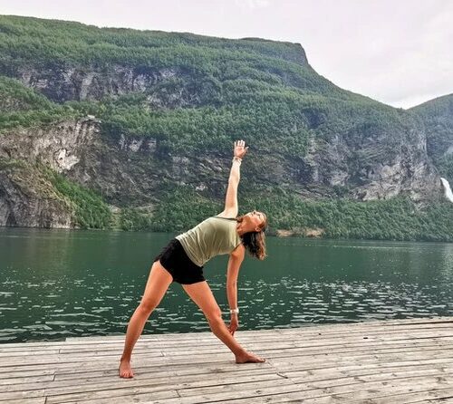 A woman doing yoga in Norway