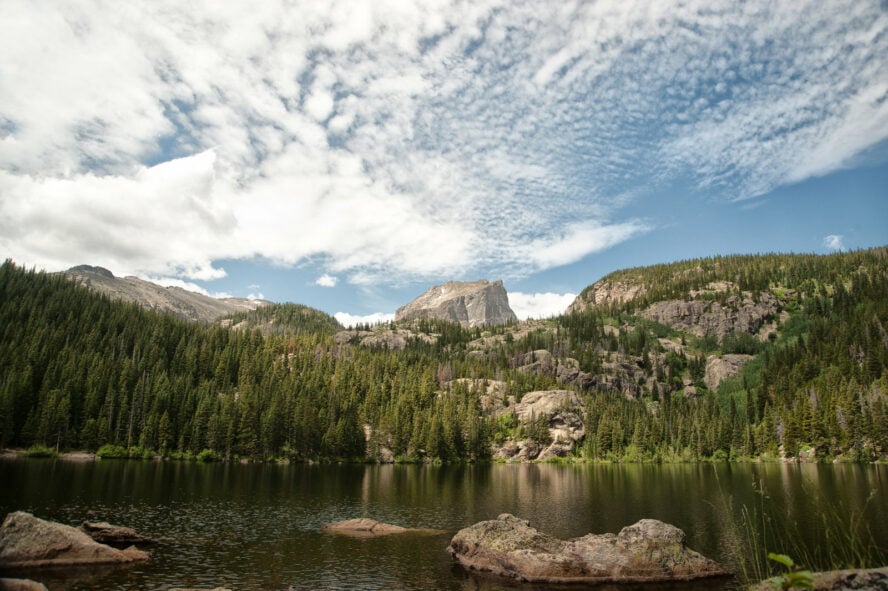  Hallett Peak is prominent and easily distinguishable for its blocky formation, and can be seen from Estes Park.