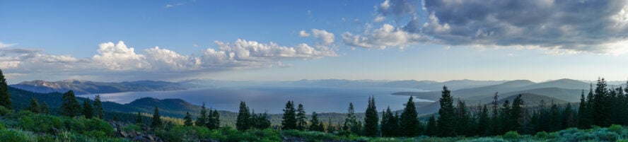 A panoramic view of Lake Tahoe