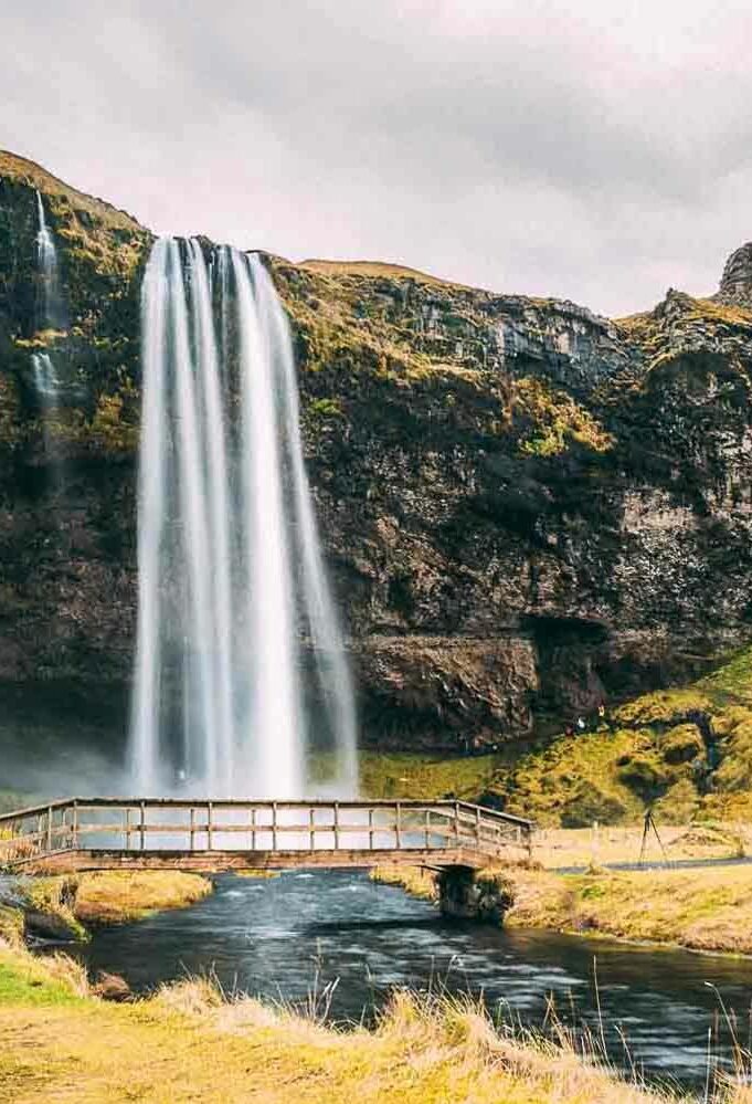 Seljalandsfoss waterfall and a bridge in front of it