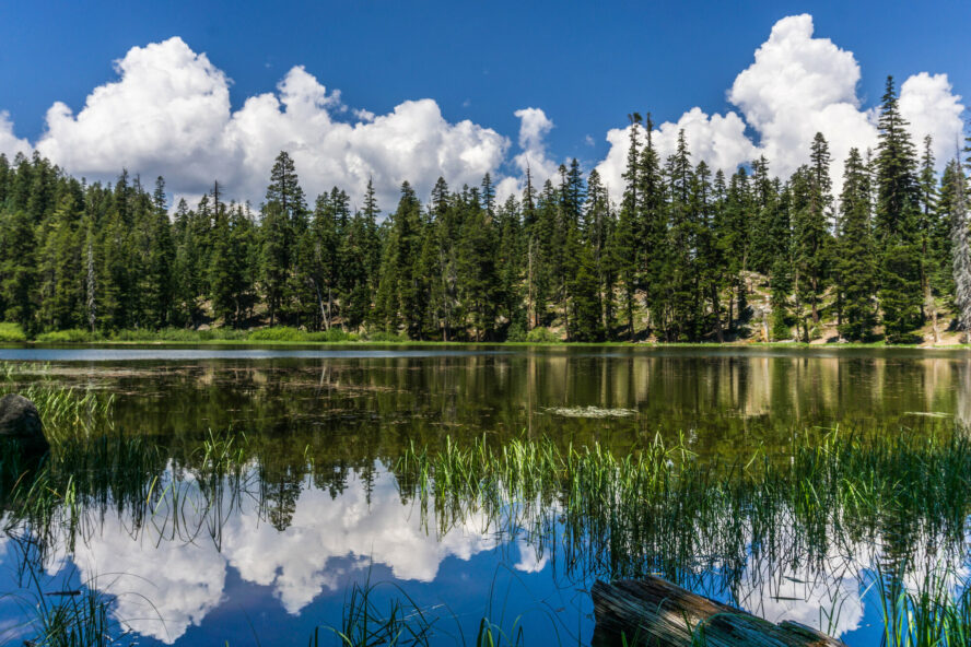 Clouds reflected upon an unnamed lake.