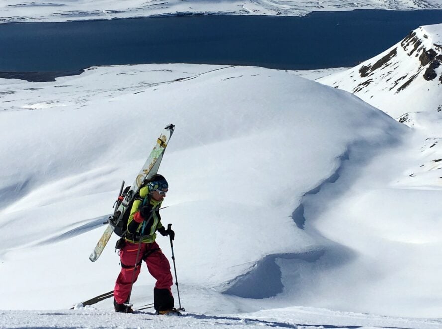 Moderate terrain of the Lyngen Peninsula gives skiers access to numerous ski descents accessible by ski touring. 