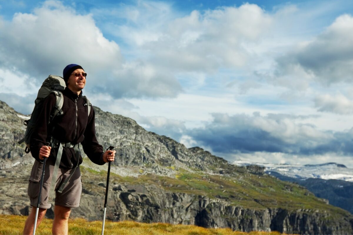 A hiker in the mountains in Norway