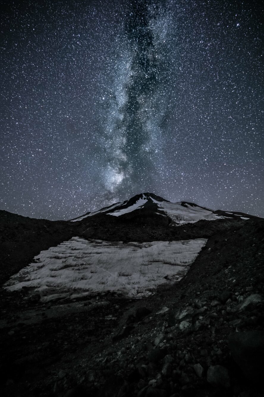 A bright sky full of stars on Mount Shasta.