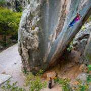 Young Croatian ace, Borna Čujić, climbing Il Maratoneta (8b+) in Paklenica.