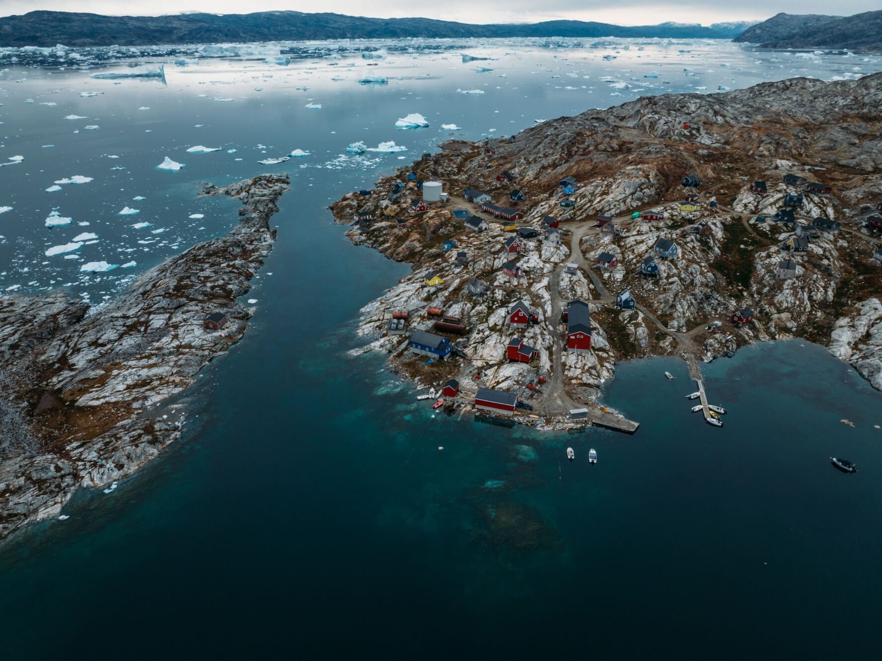 Aerial view of Greenland settlement