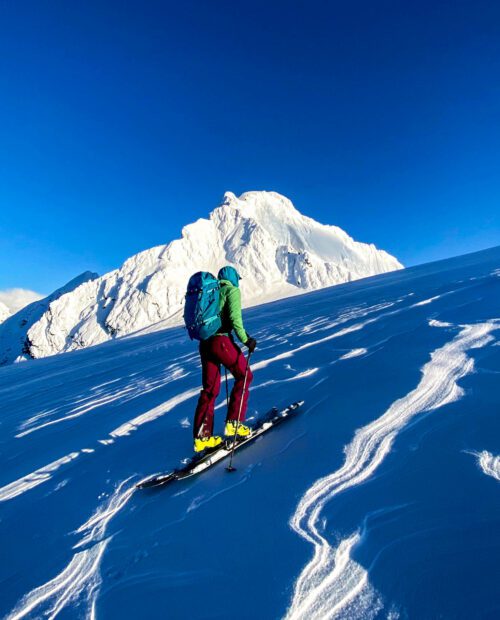 Backcountry skiing at the Haberl Hut.