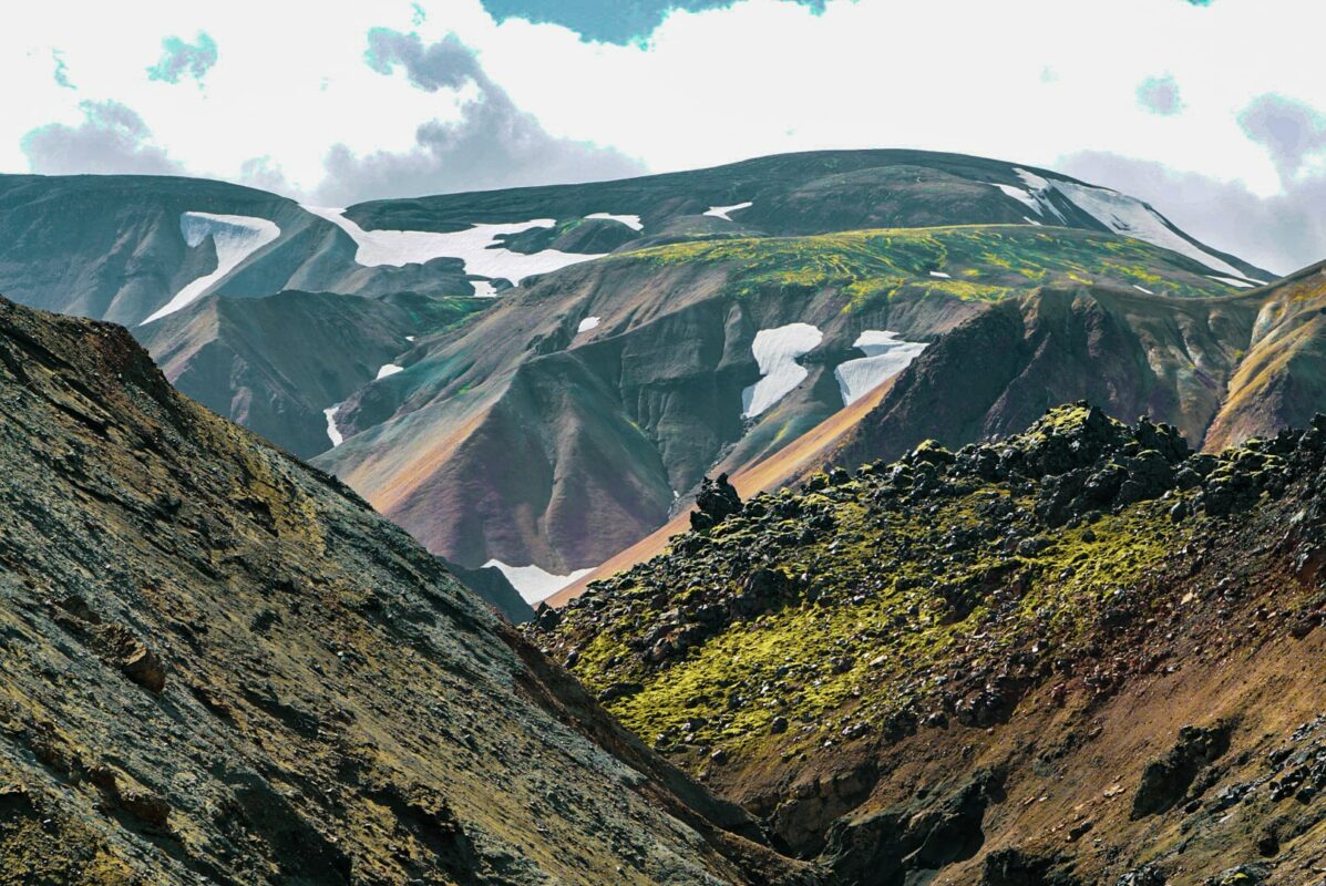 Iceland canyons photographed from air, showing all of the colors of Icelans