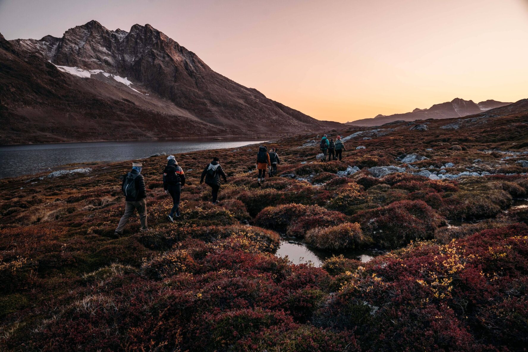 Hiking at sunset in Greenland