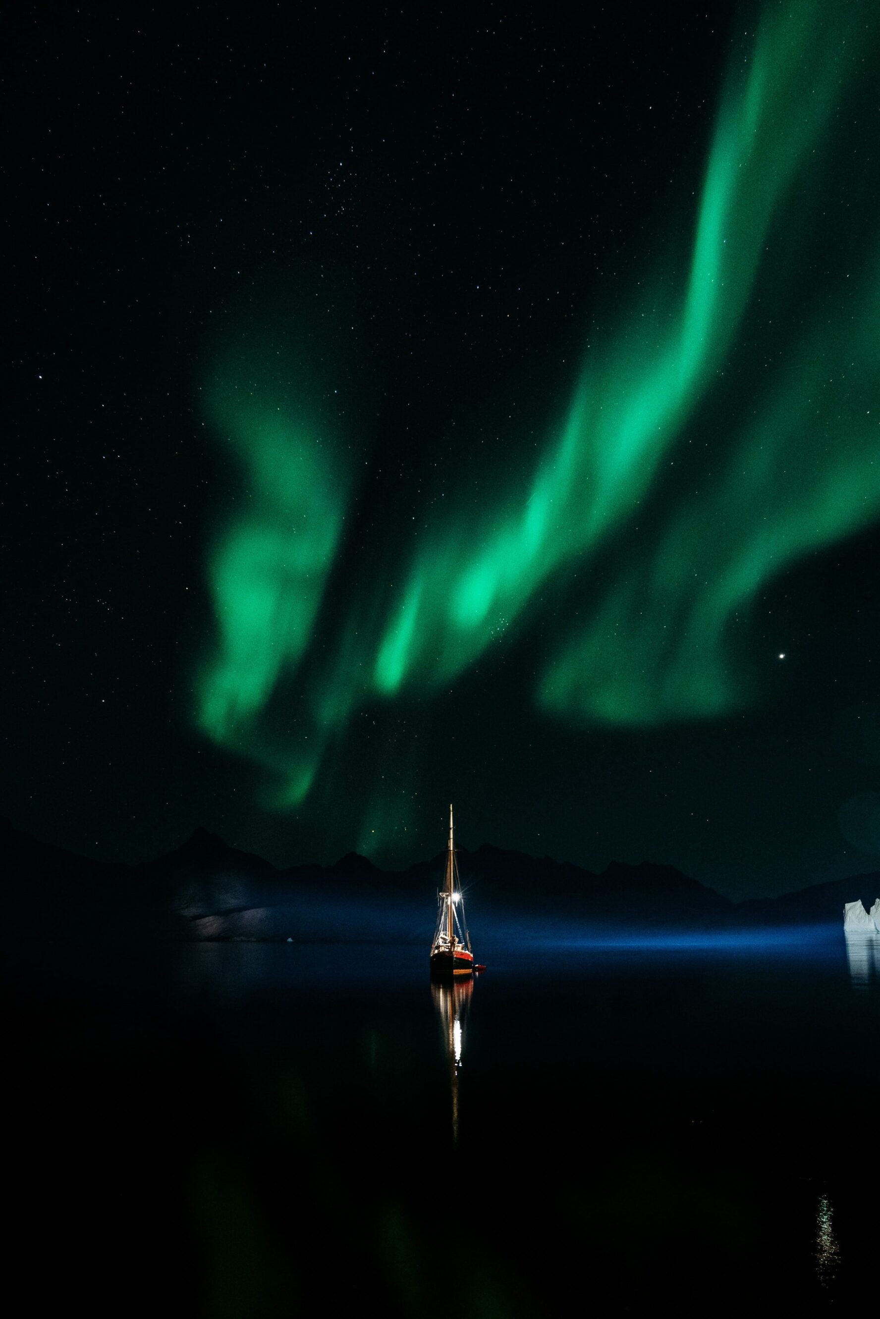 Sailboat on the sea and Northern Lights