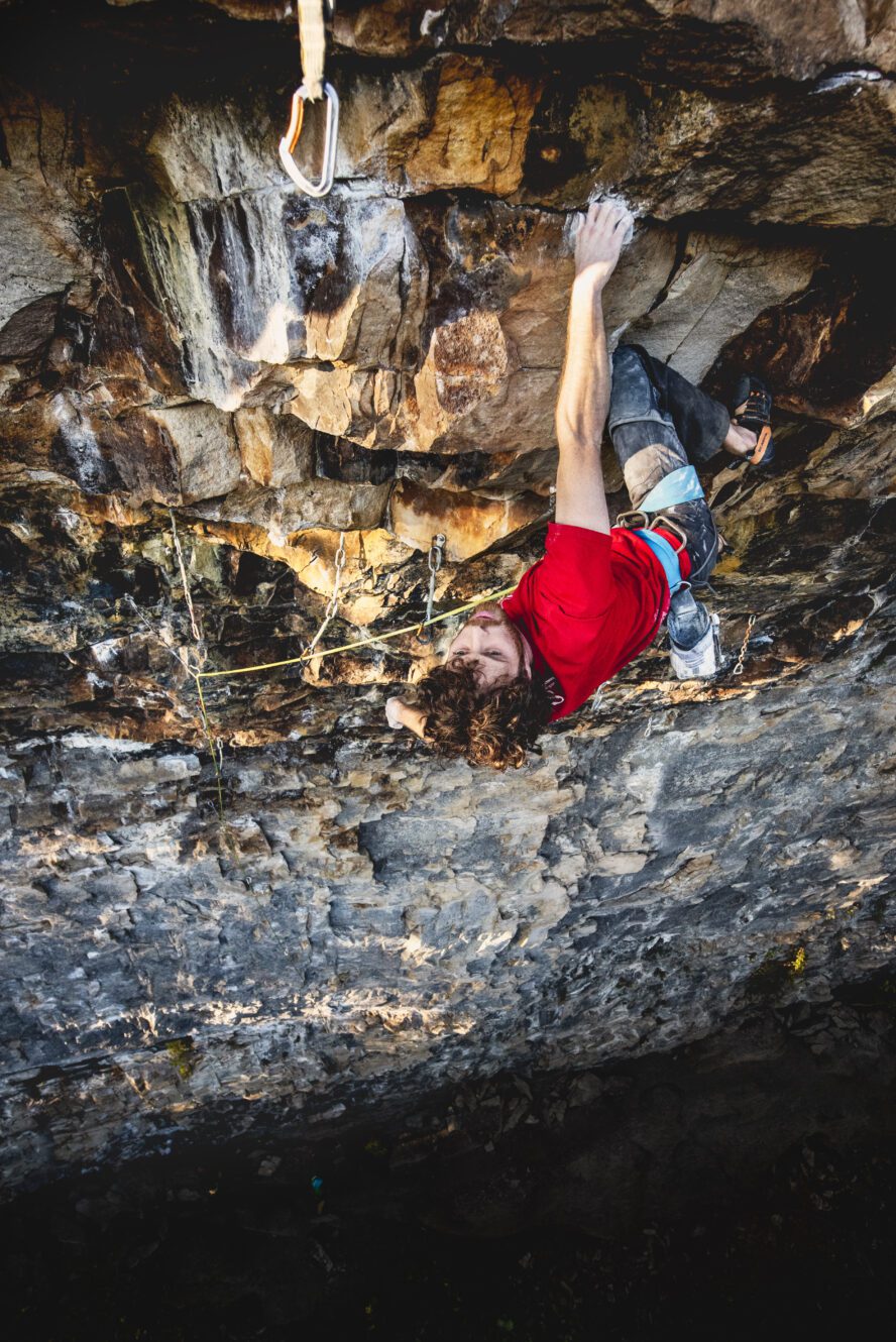 Andrew Miller climbs Cobra Pimp (5.14a) at Denny Cove.