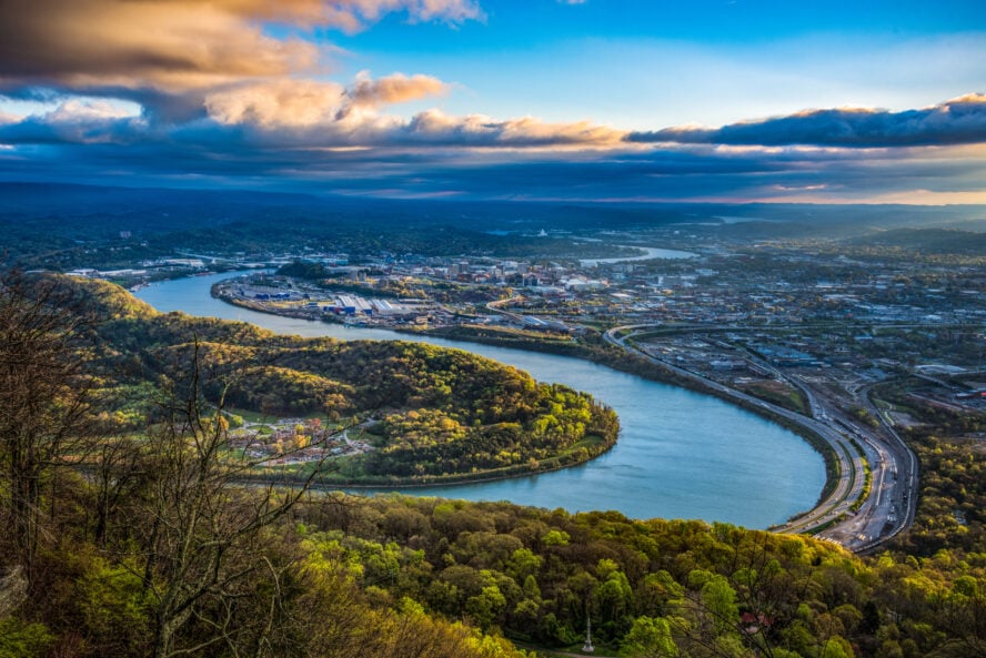 The Tennessee River cutting through downtown Chattanooga is a beautiful backdrop to city living.