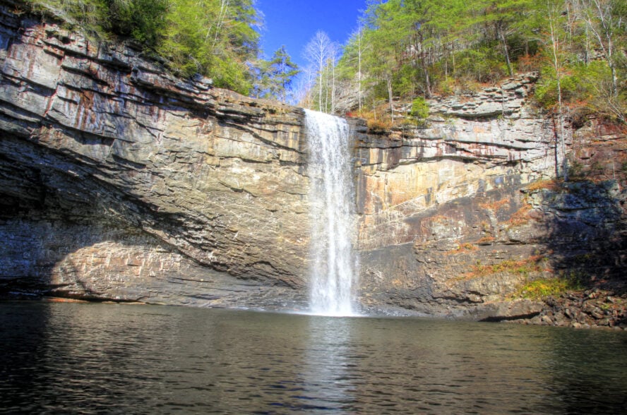 The Foster Falls waterfall is a must-see when visiting the park for climbing.