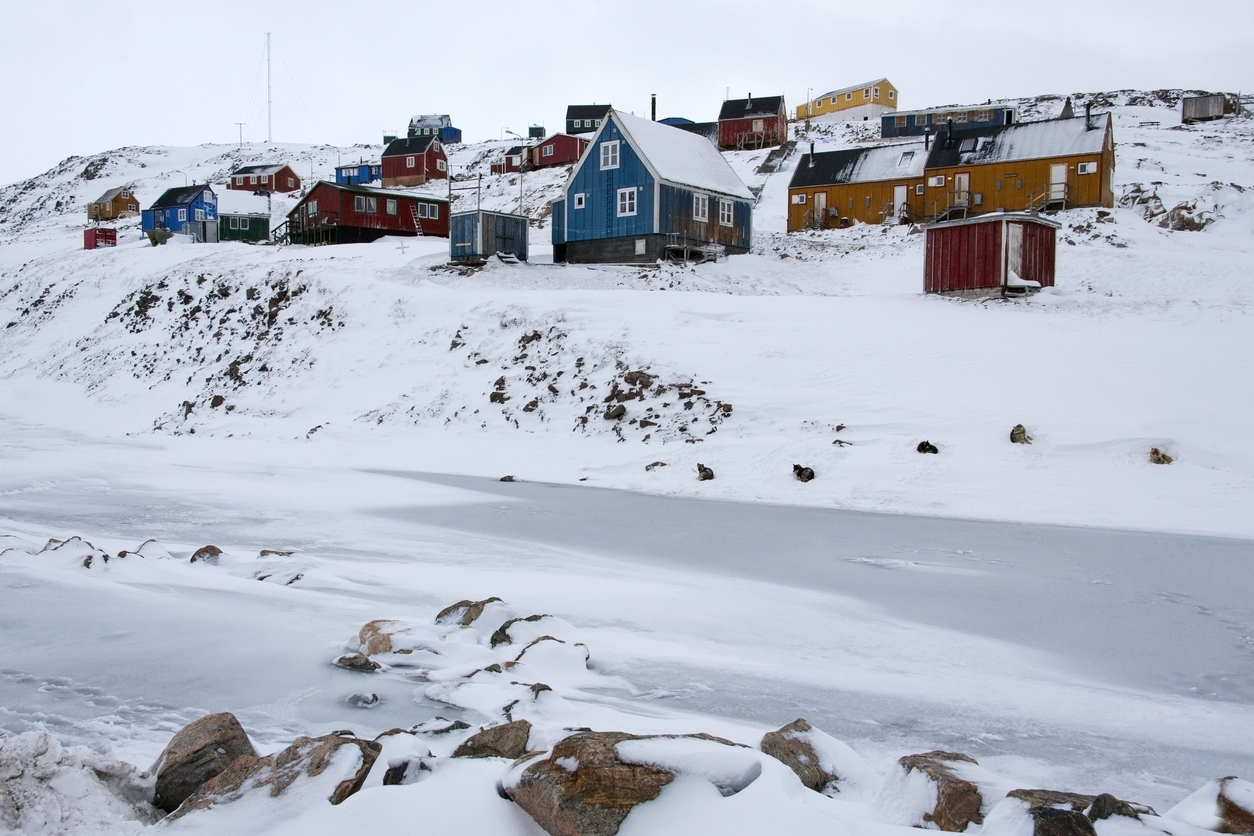 Colorful houses on the coast of Greenland
