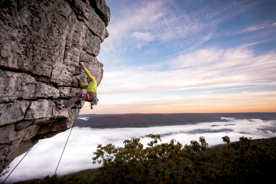 Laban Swafford climbs On the Prow at Sunset Rock.