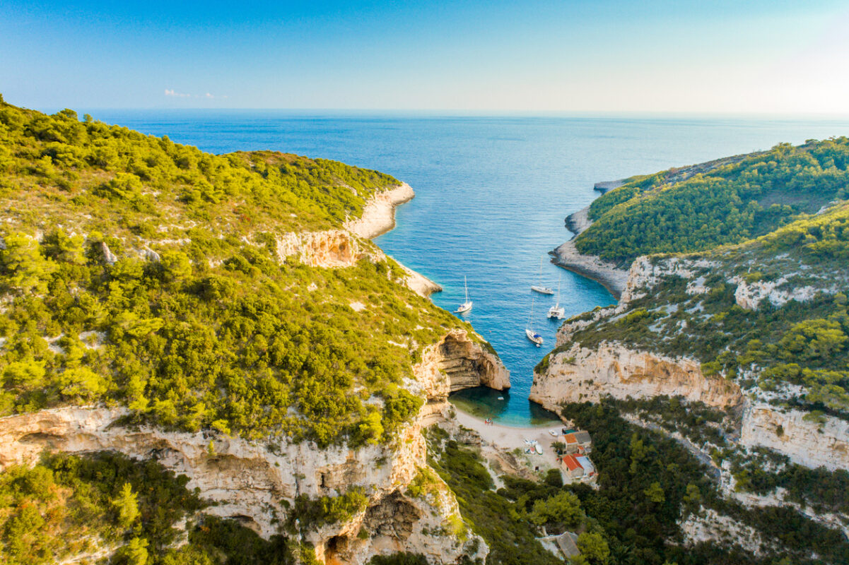 Scenic view of Stiniva beach on the island of Vis