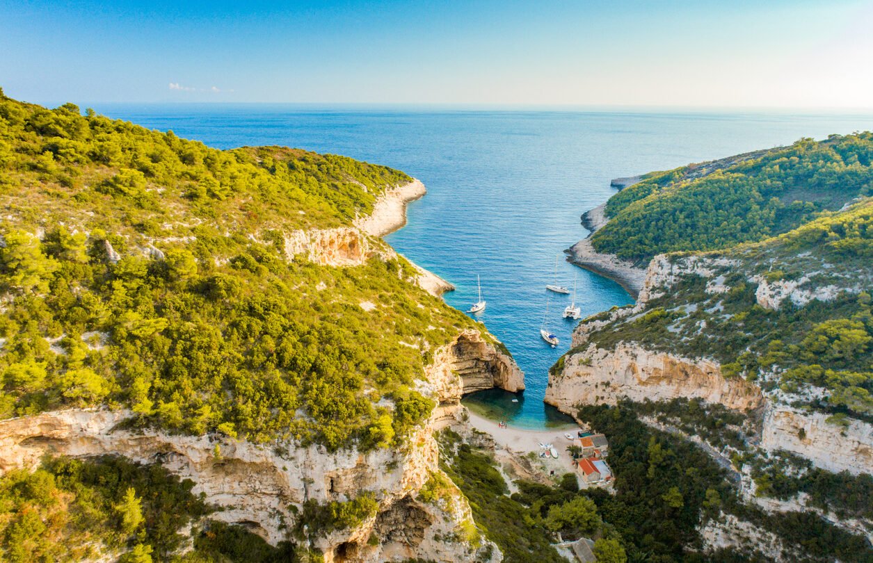 Scenic view of Stiniva beach on the island of Vis