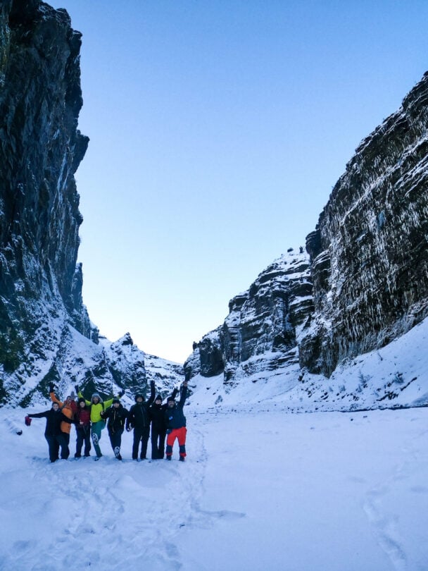 team hikers winter iceland