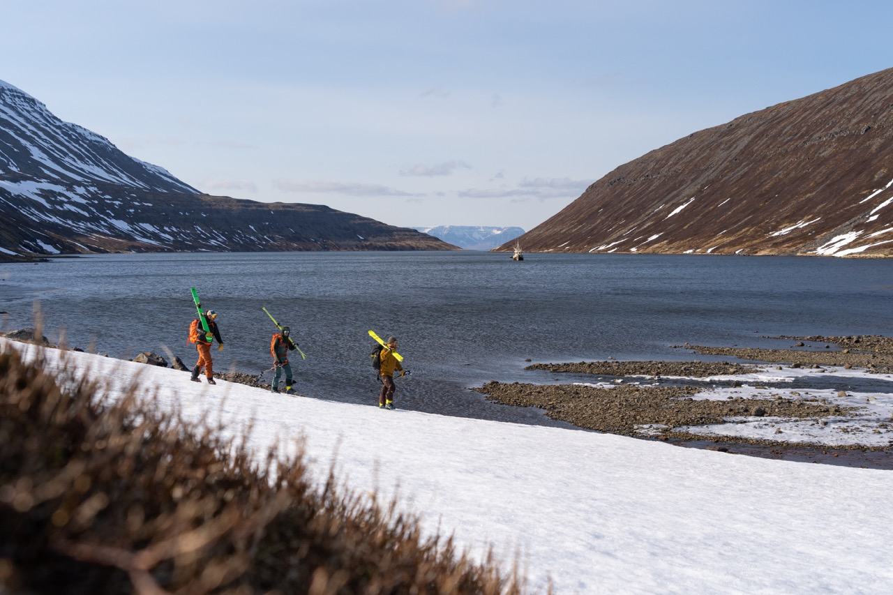 Skiers walking on glaciers