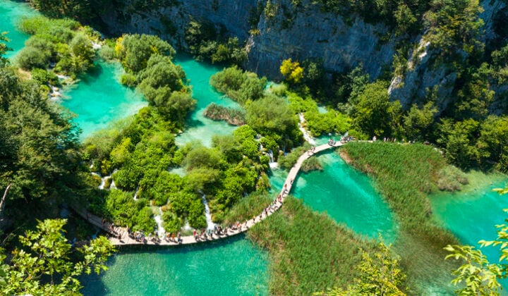 Aerial view of the Plitvice Lakes National Park in Croatia