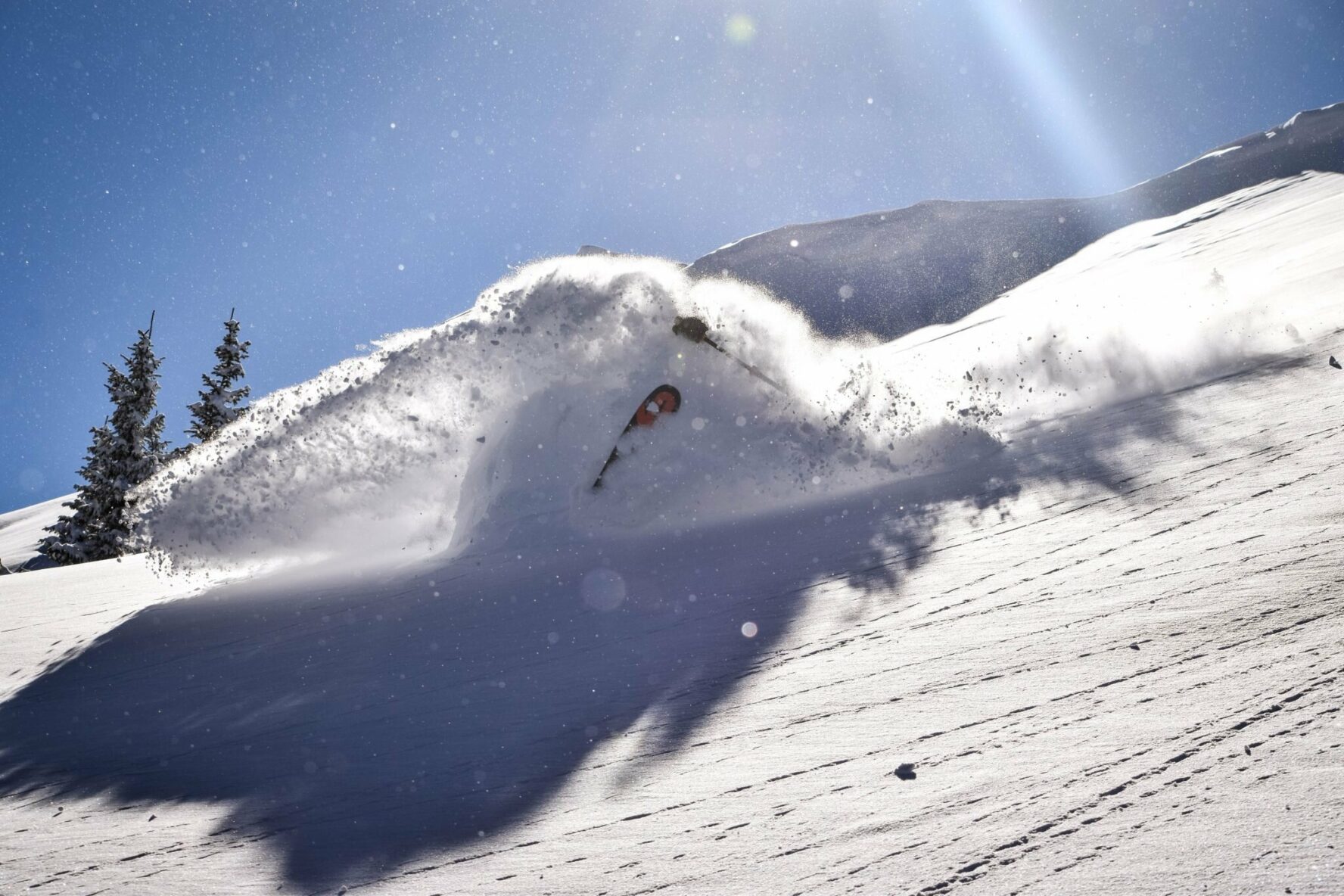 Skier covered in powder in Northern New Mexico.