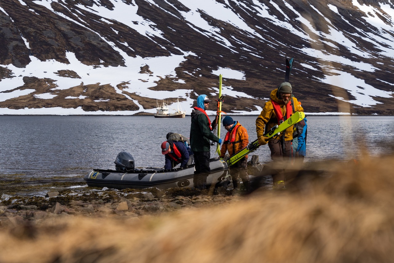 Unpacking gear on the shore