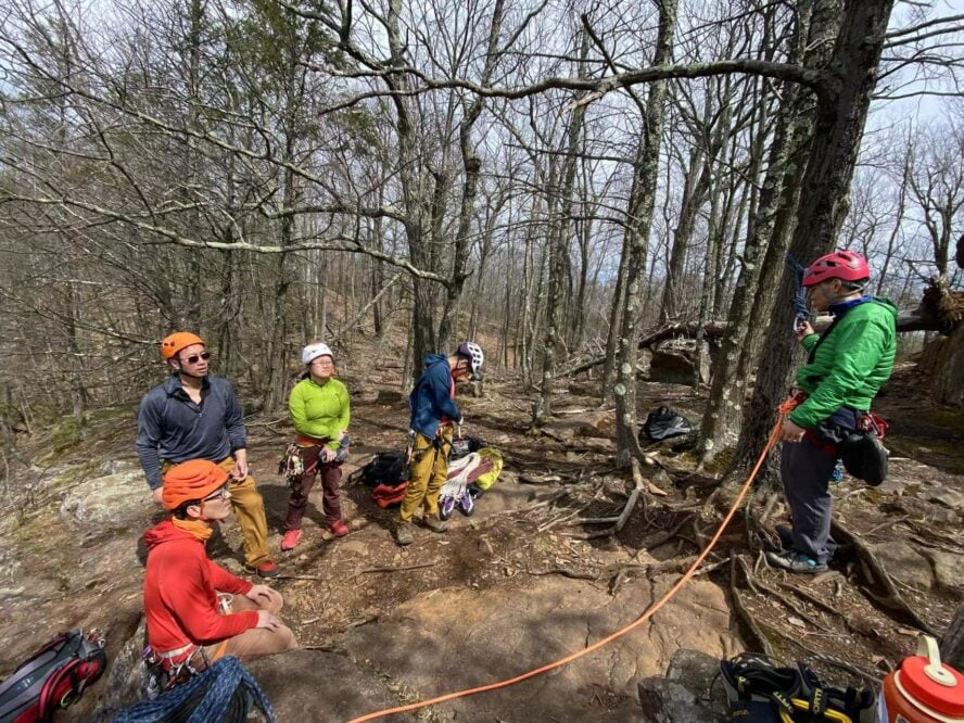  A group of climbers participating in a Single Pitch Instructor refresher course.