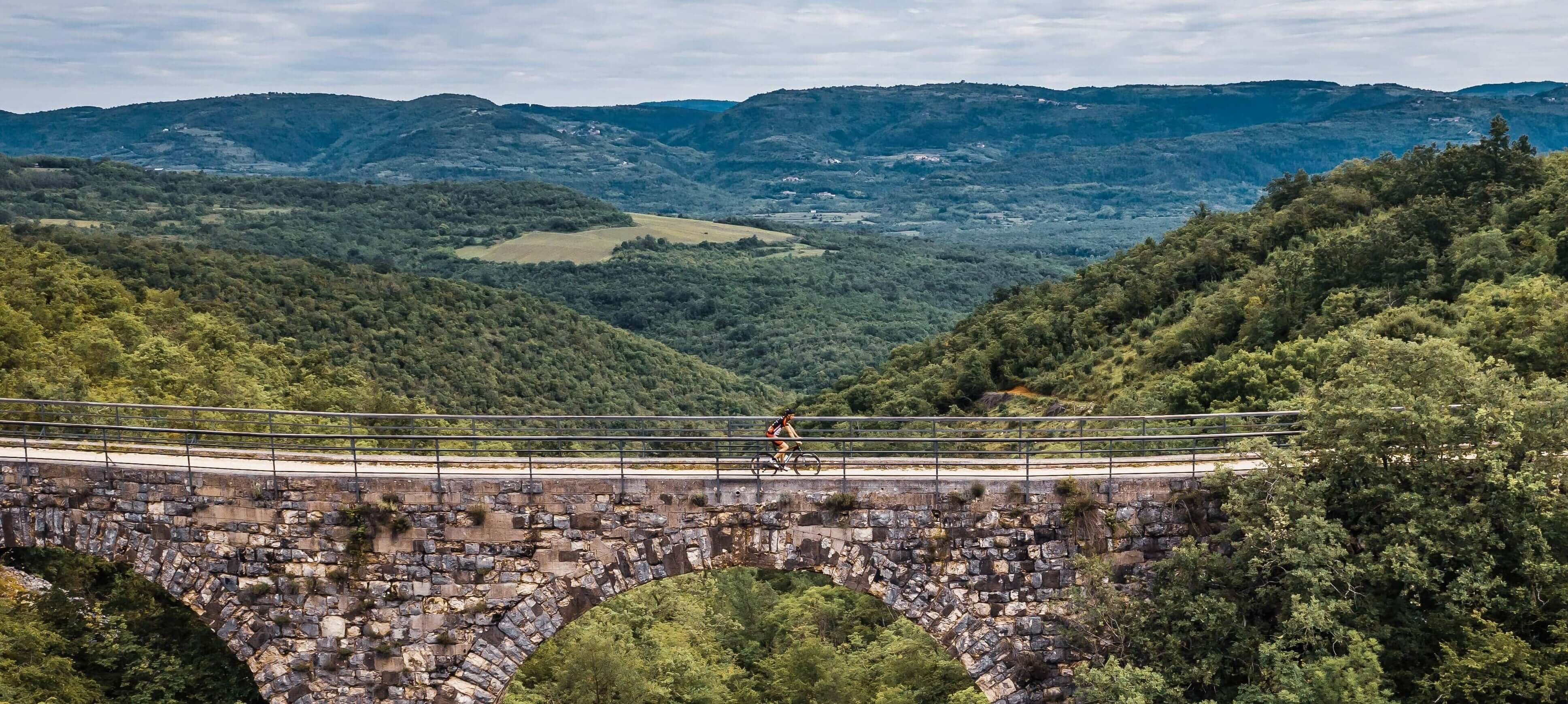 Biking along an old narrow rail through Istria