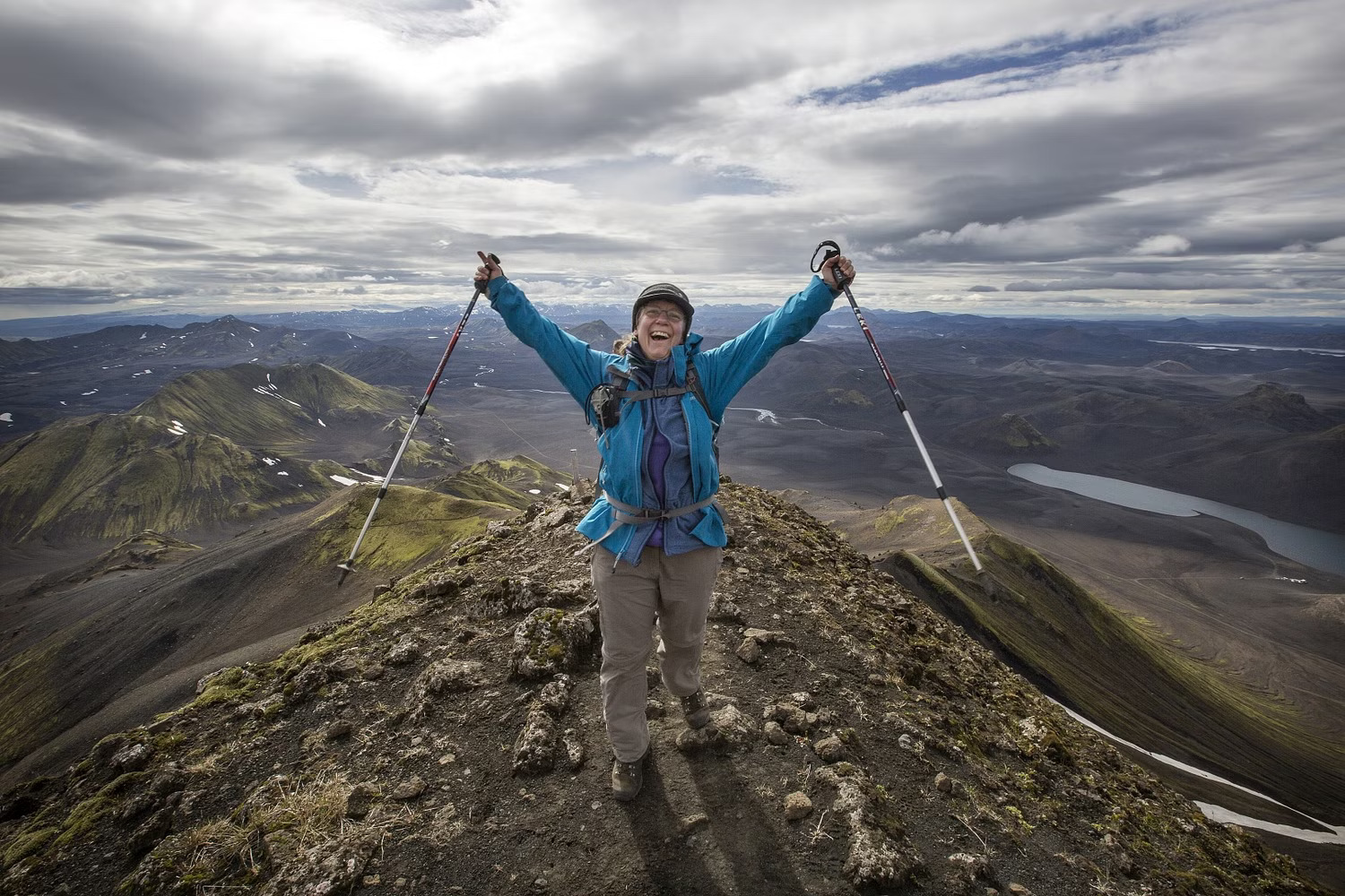 Happy hiker on volcanic trails